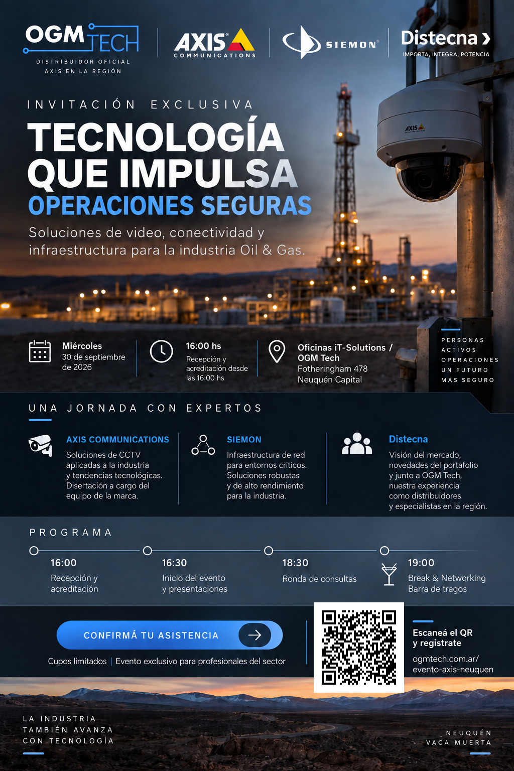 Invitación al encuentro OGM Tech, AXIS, Siemon y Distecna en Neuquén